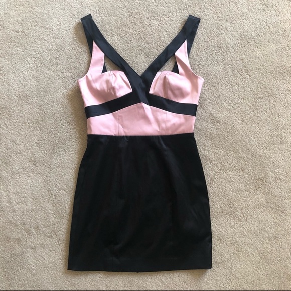 Bebe Pink and Black Satin Color Block Cut Out Dress  size Small - Picture 4 of 10